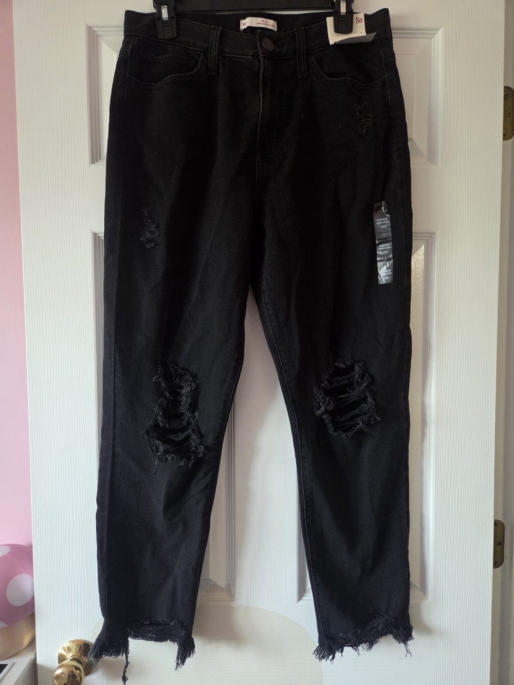 SO Black Distressed High-Rise Mom Jeans Size 11/30W NWT